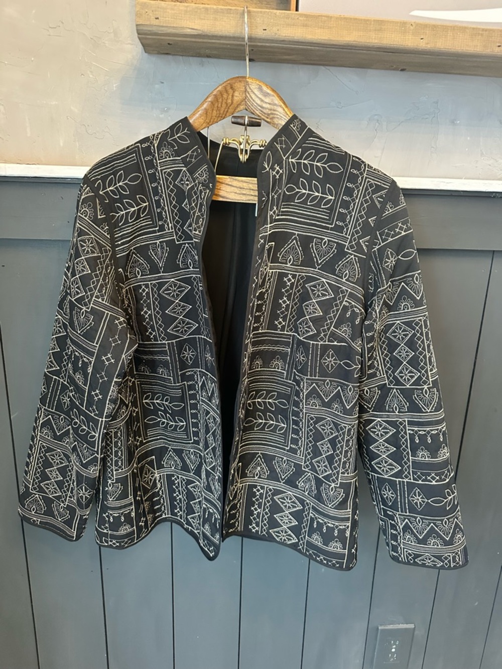 Alfred Dunner Women Black Gold Jungle Long Sleeve Open Jacket‎ Size 16W